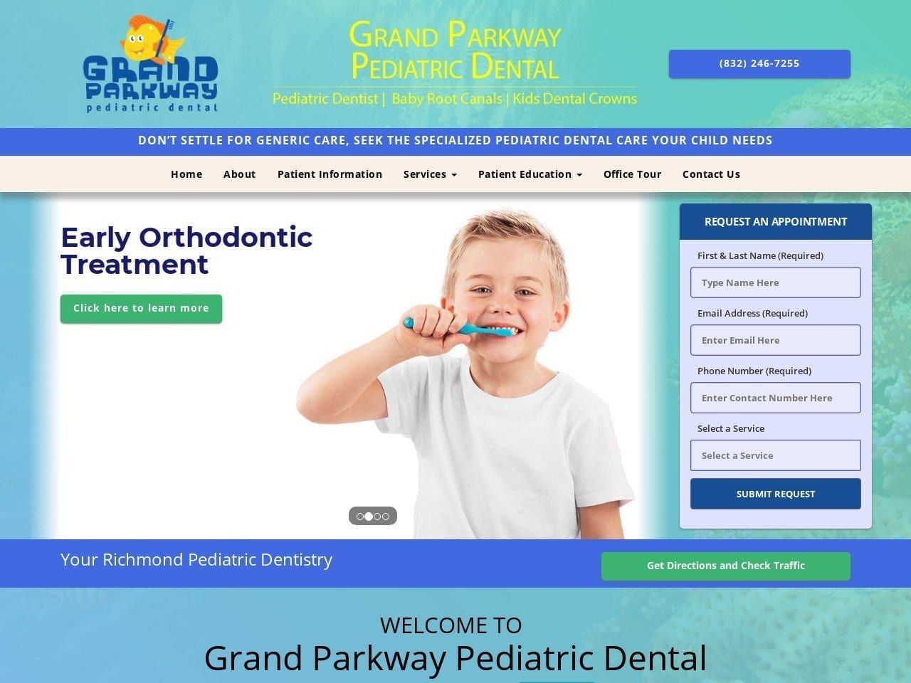 Grand Parkway Pediatric Dental Website Screenshot from grandparkwaypediatricdental.com