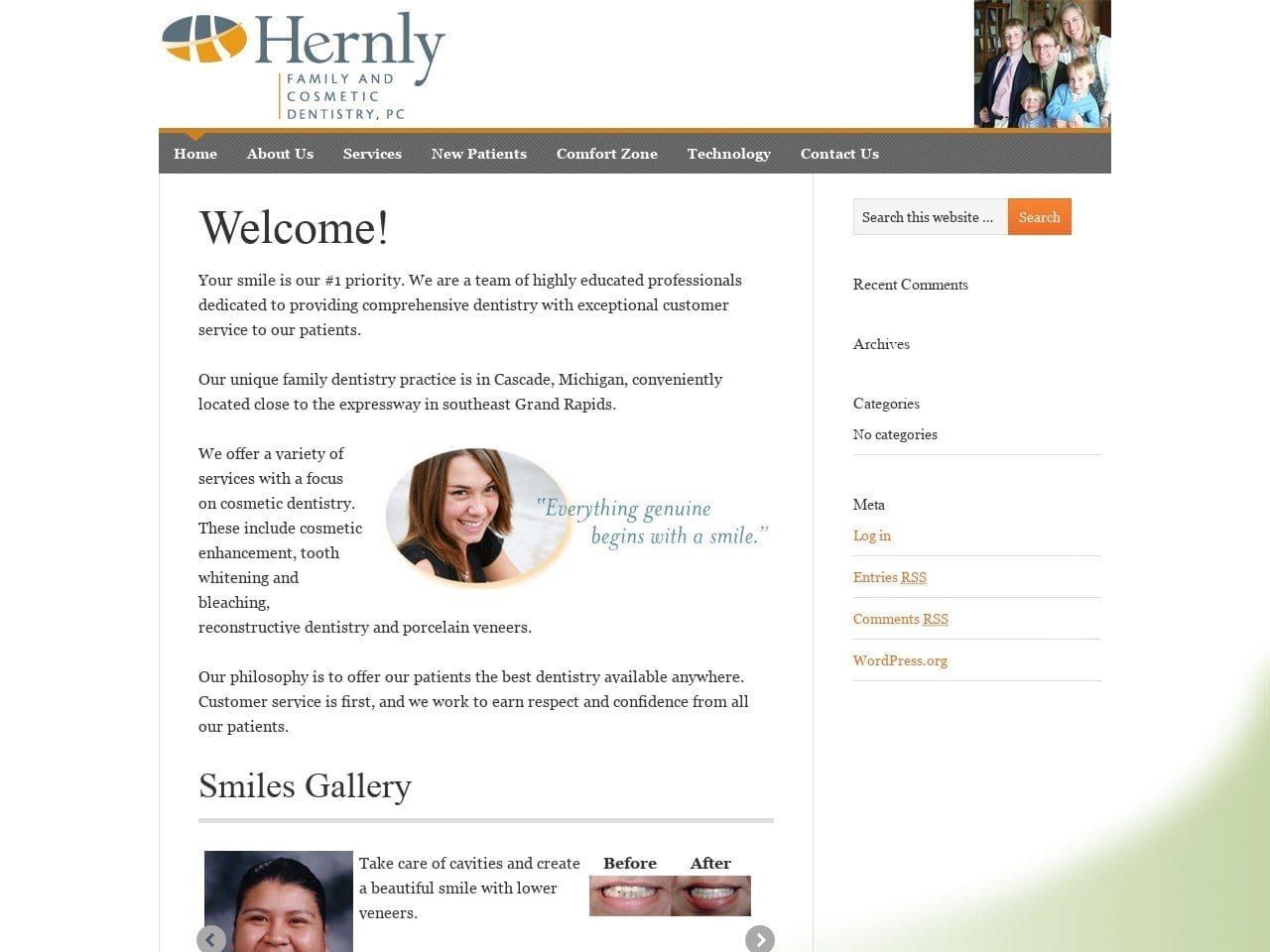 Hernly Family Dentist Website Screenshot from grandrapidssmiles.com