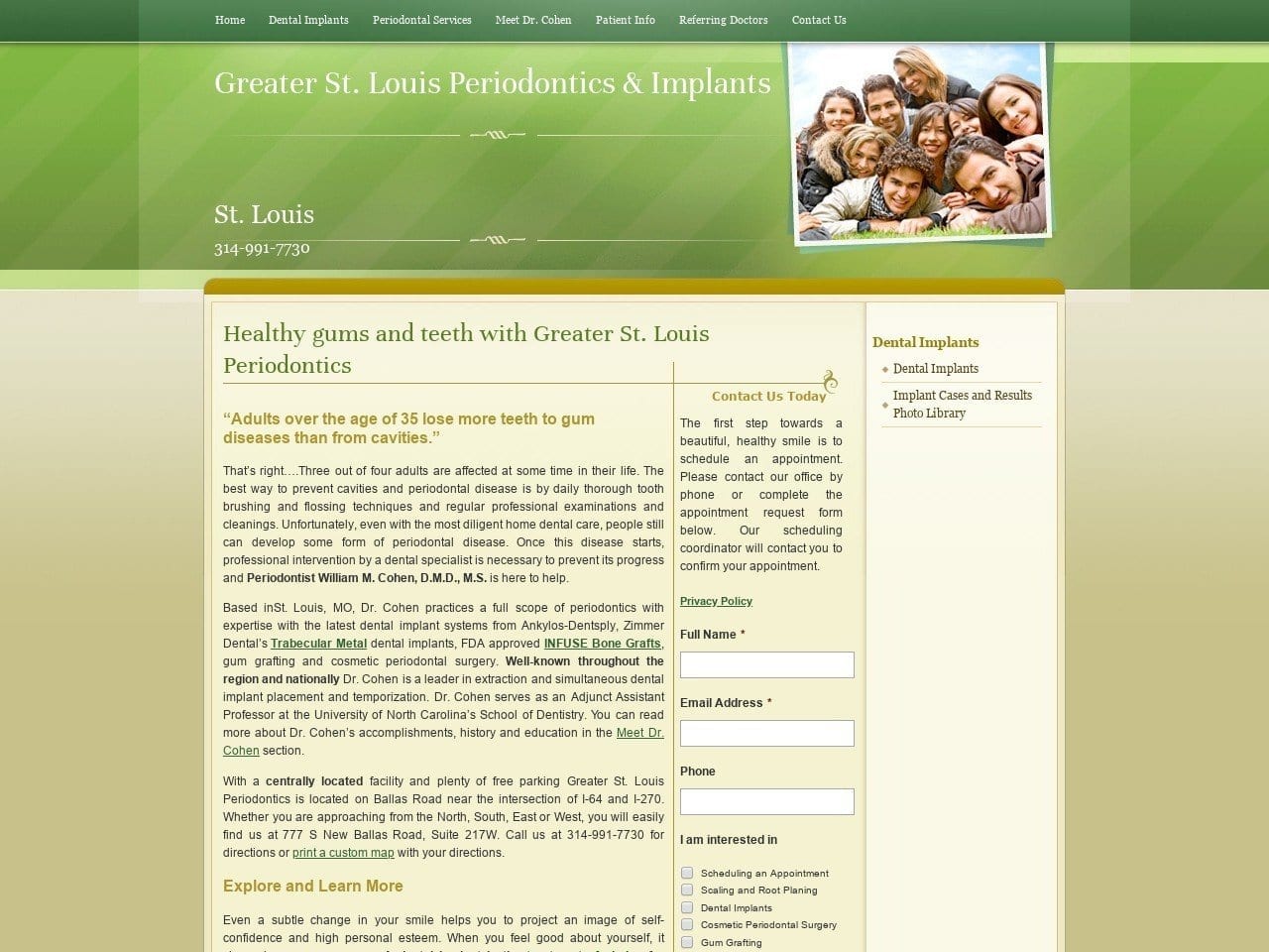 Greater St. Louis Periodontics Dentist Website Screenshot from greaterperio.com