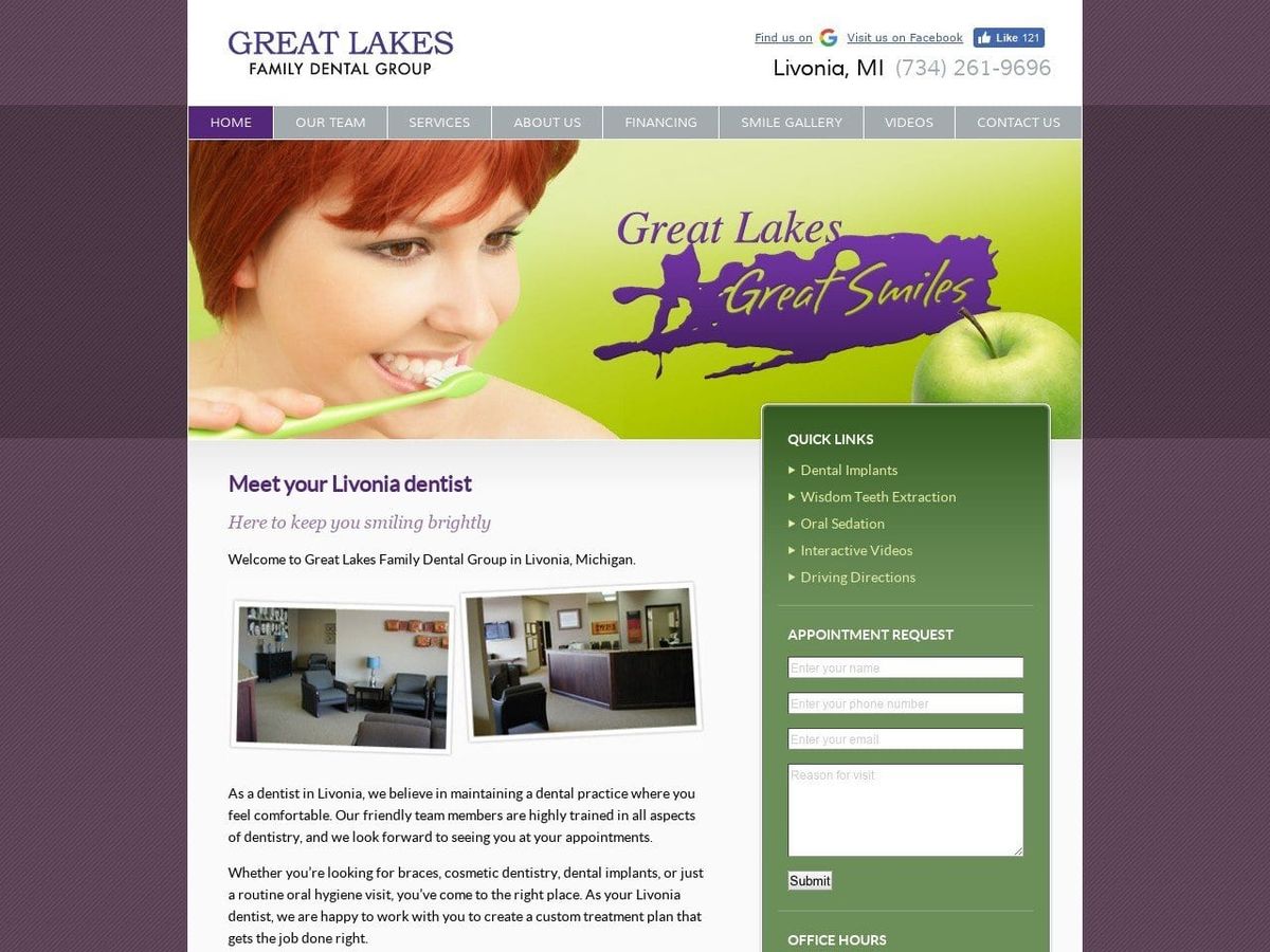 Great Lakes Family Dental Group Website Screenshot from greatlakesgreatsmiles.com