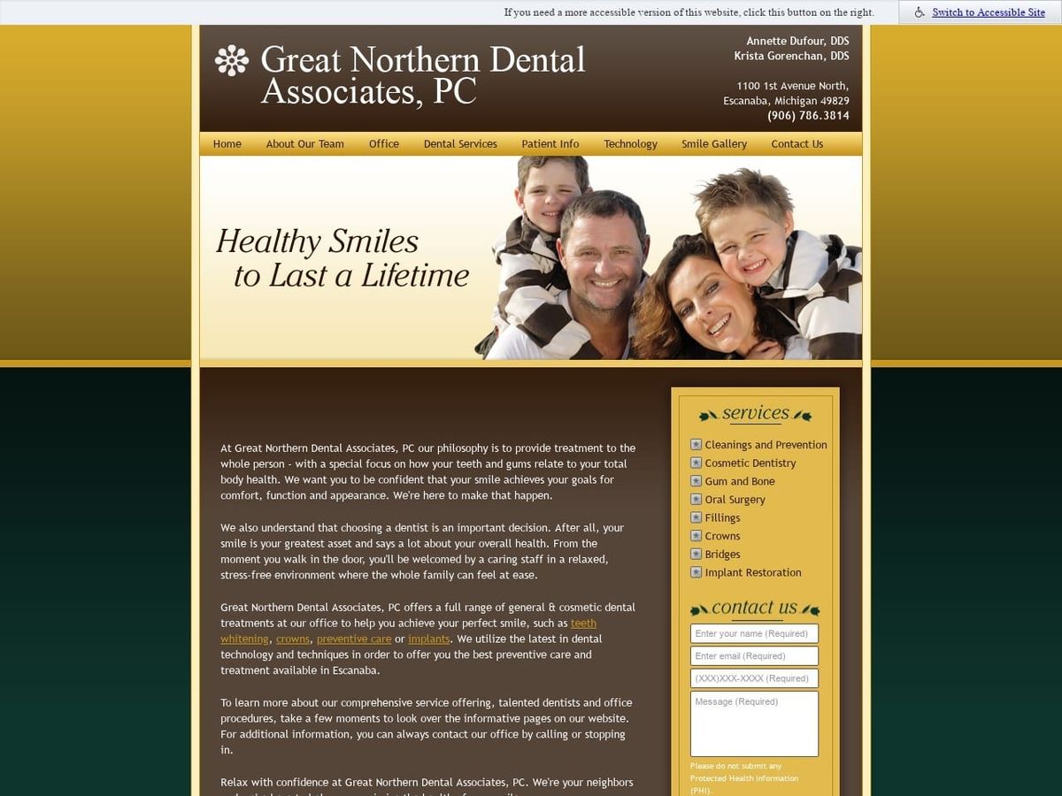 Great Northern Dental Associates Website Screenshot from greatnortherndentalassociates.com