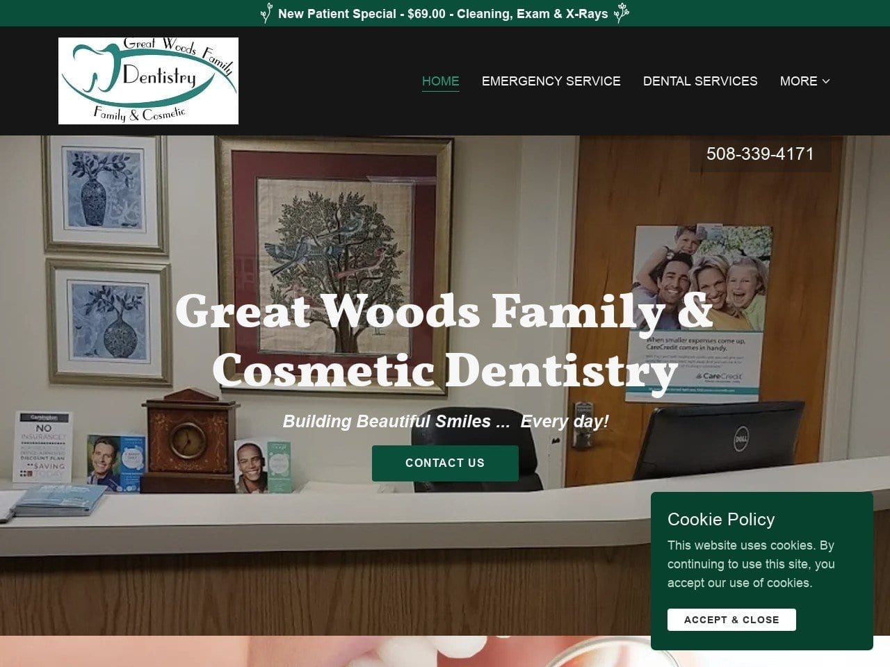 Great Woods Family Cosmetic Website Screenshot from greatwoodsfamilydentistry.com