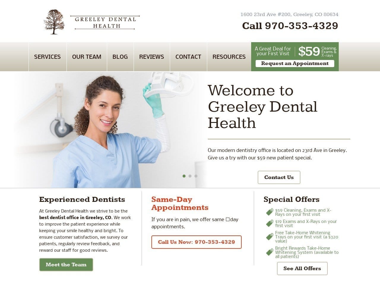 Greeley Dental Health Website Screenshot from greeleydentalhealth.com