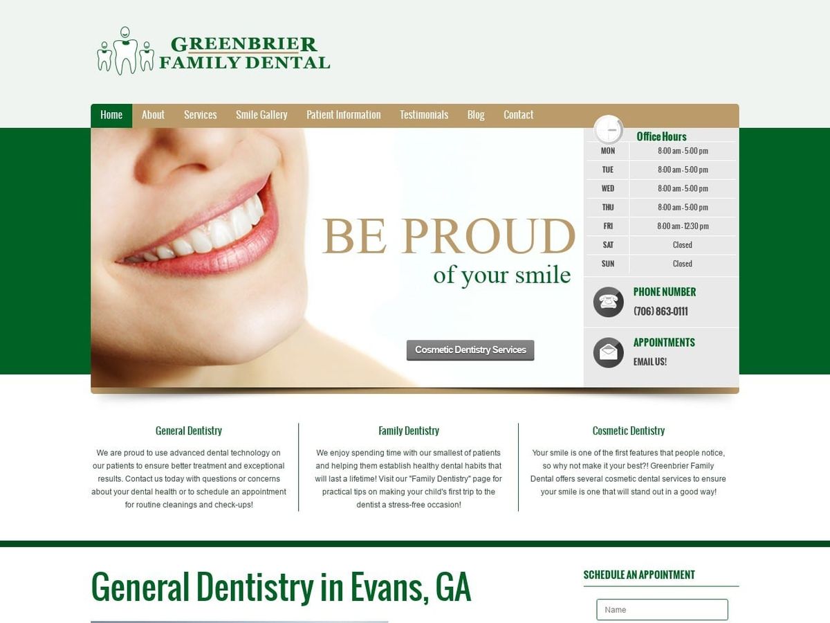 Greenbrier Family Dental Website Screenshot from greenbrierfamilydental.com