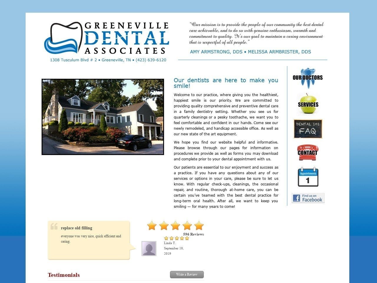 Dr. Amy J. Armstrong DDS Website Screenshot from greenevilledental.com