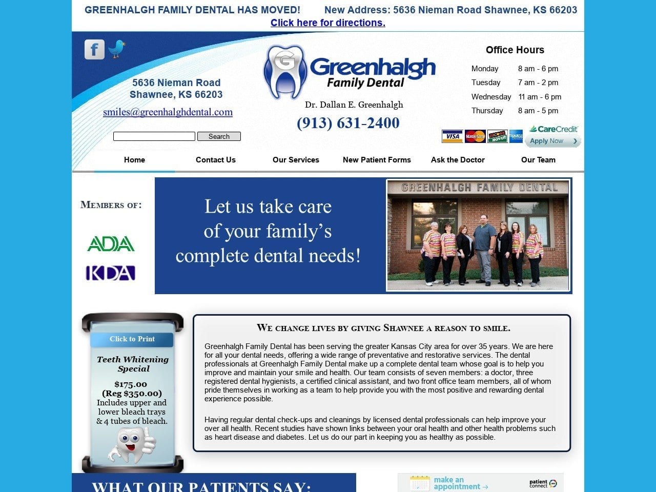 Greenhalgh Family Dental Website Screenshot from greenhalghdental.com