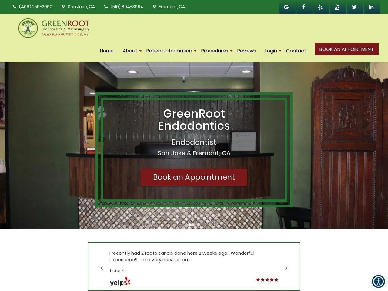 GreenRoot Endodontics & Microsurgery Website Screenshot from greenrootendo.com