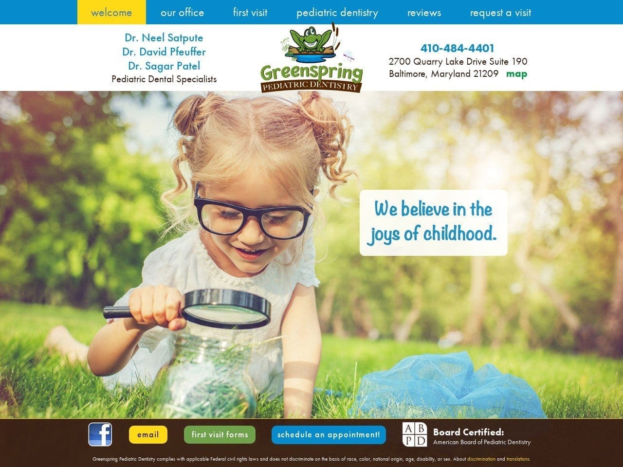 Greenspring Pediatric Dentistry Website Screenshot from greenspringpediatricdentistry.com