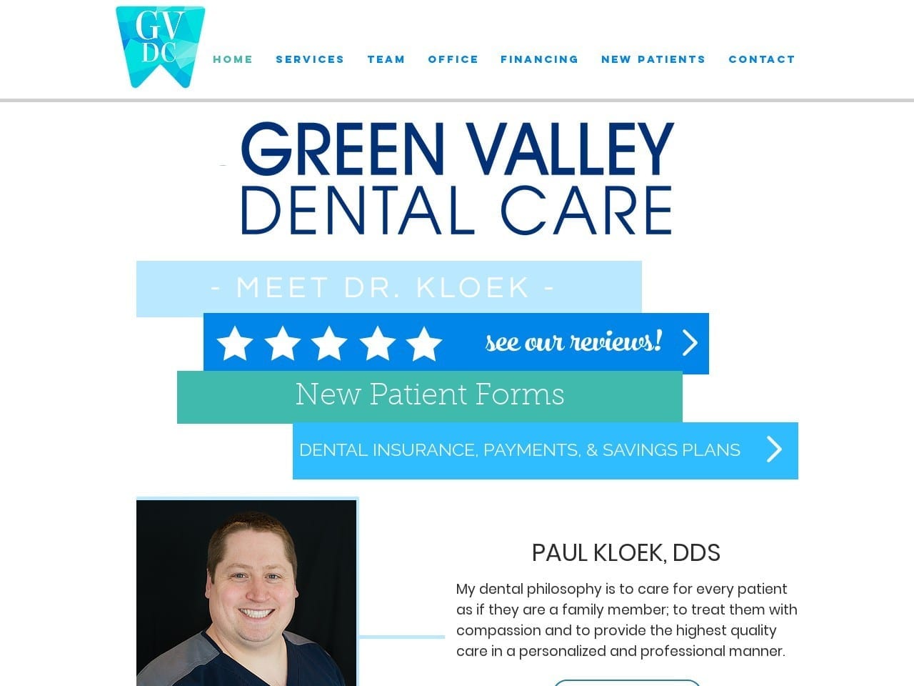 Green Valley Dental Care Inc Website Screenshot from greenvalleydentalcare.com