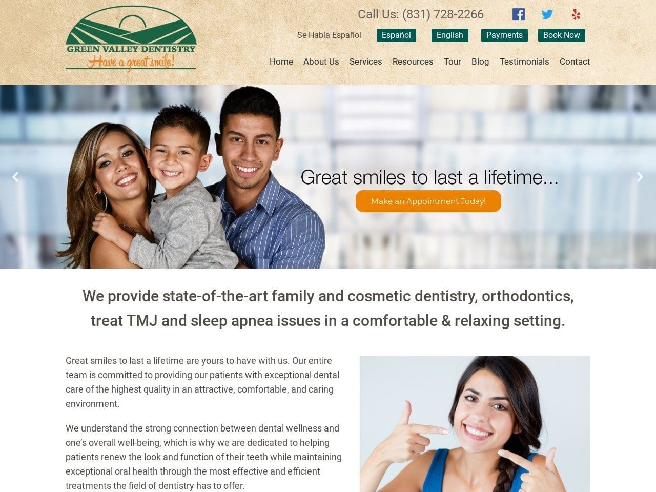 Green Valley Dentist Website Screenshot from greenvalleydentistry.net