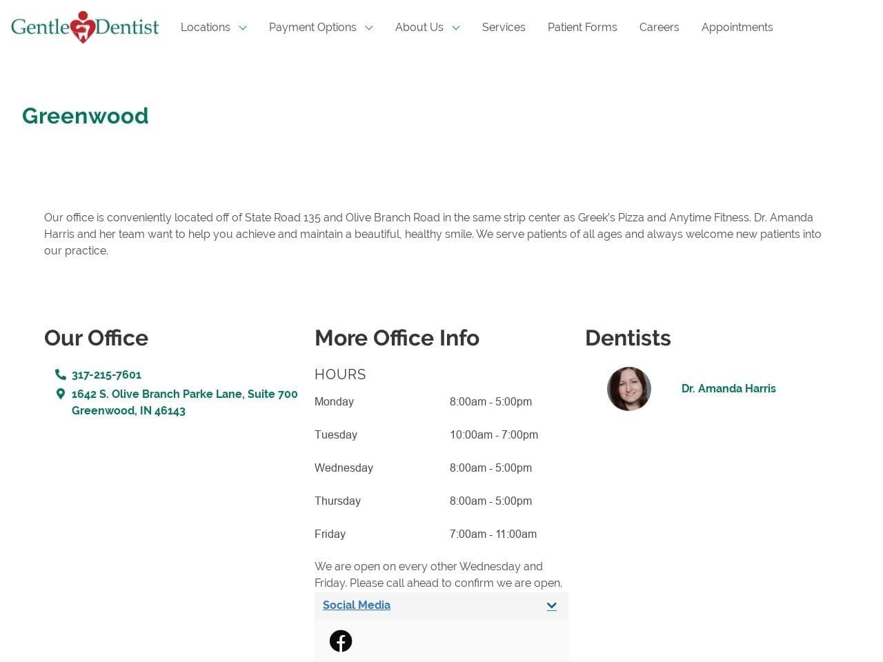 Gentle Dentist Website Screenshot from greenwoodgentledentist.com