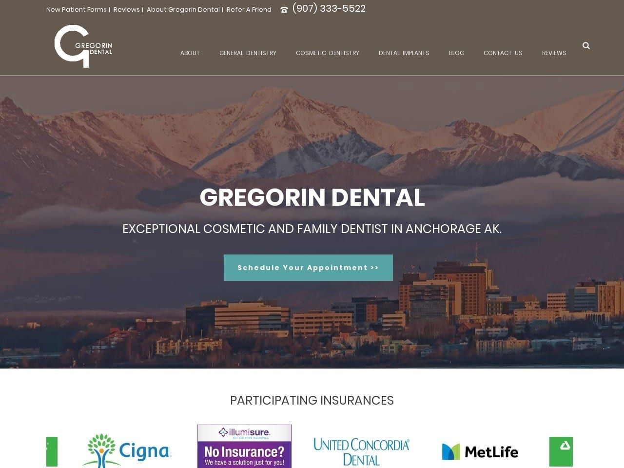 Gregorin Dental Website Screenshot from gregorindental.com
