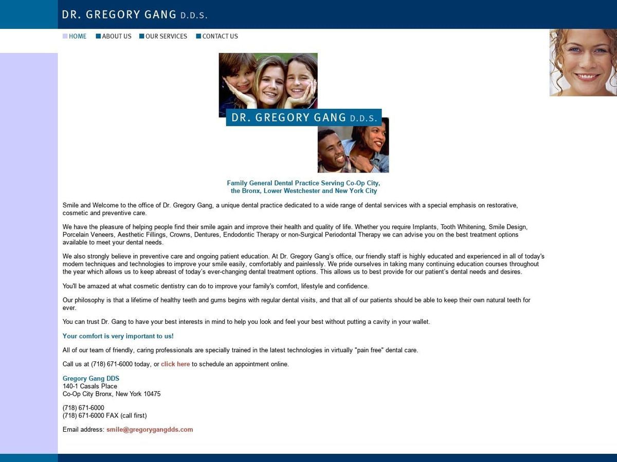 Dr. Gregory Gang DDS Website Screenshot from gregorygangdds.com