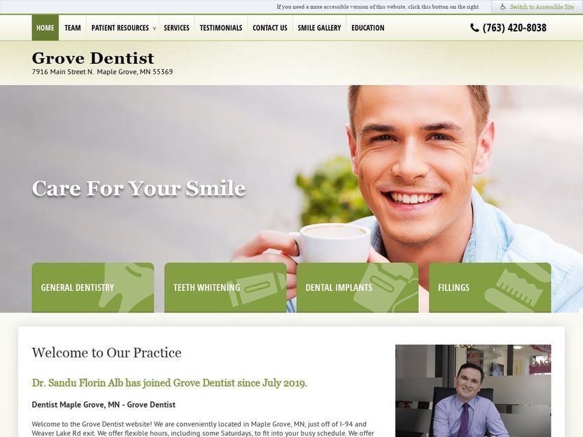 Grove Dentist Website Screenshot from grovedentistmn.com