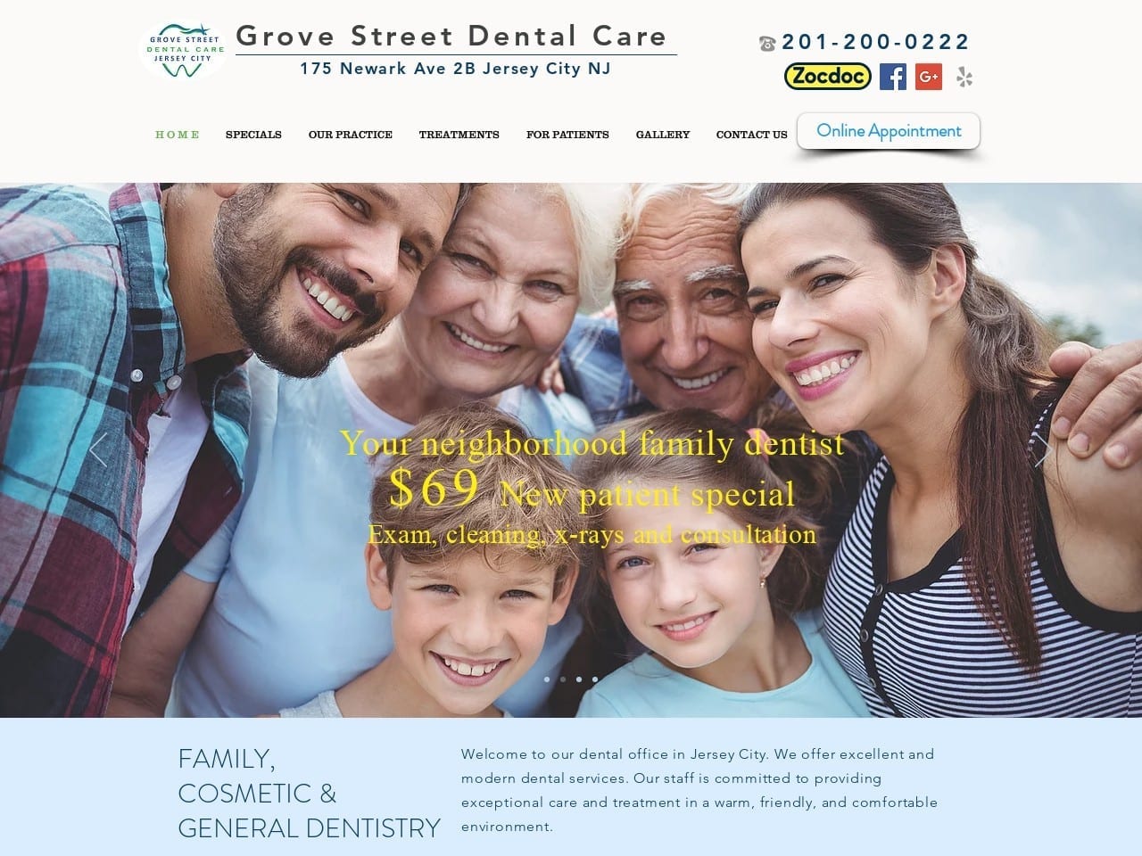 Grove Street Dental Website Screenshot from grovestreetdental.com