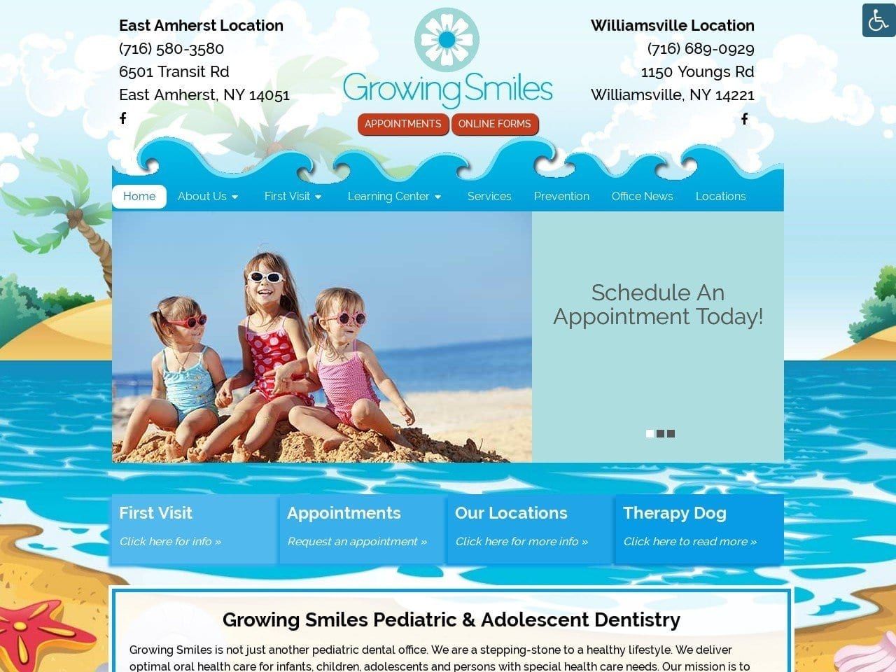 Growing Smiles Pediatric Dentist Website Screenshot from growingwnysmiles.com