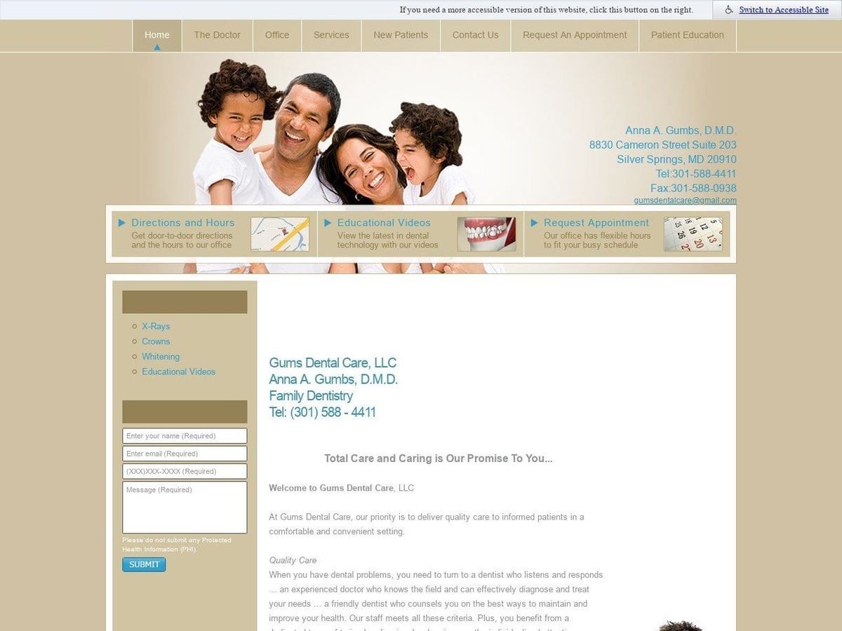 Dr. Anna A. Gumbs DMD Website Screenshot from gumsdentalcare.net