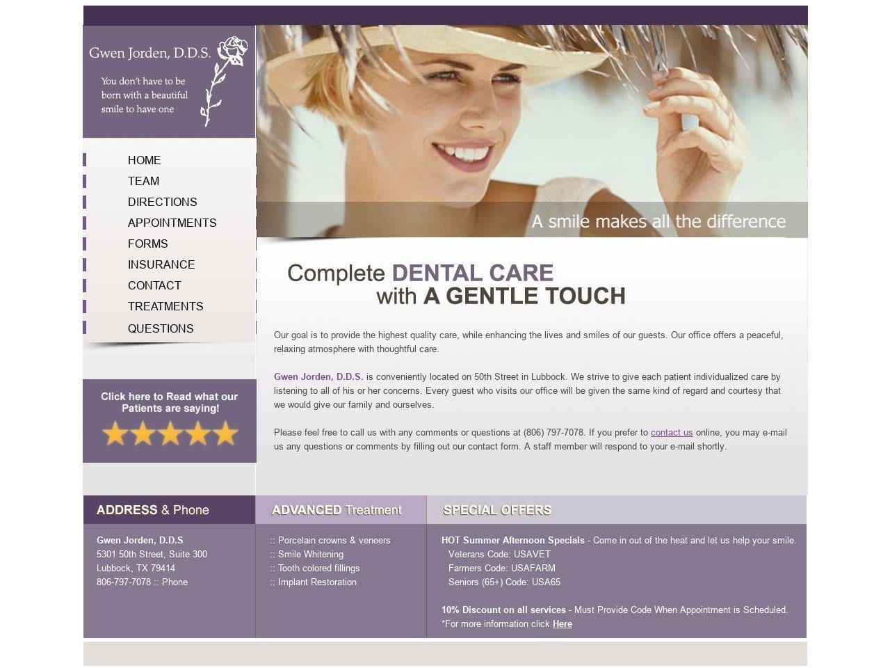 Gwen Jorden Dentist Website Screenshot from gwenjordendds.com