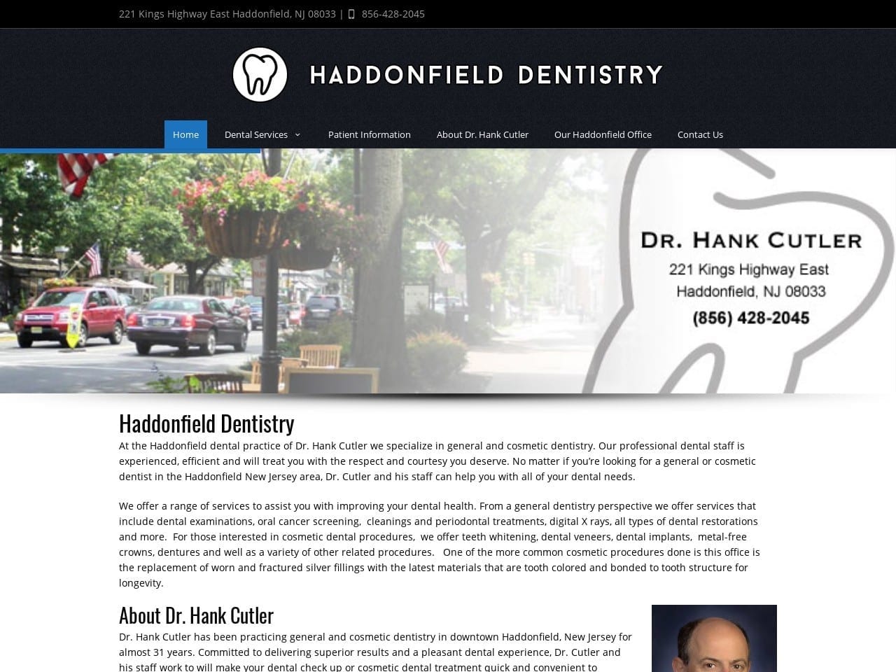 Dr. Hank Z. Cutler DMD Website Screenshot from haddonfielddentistry.com