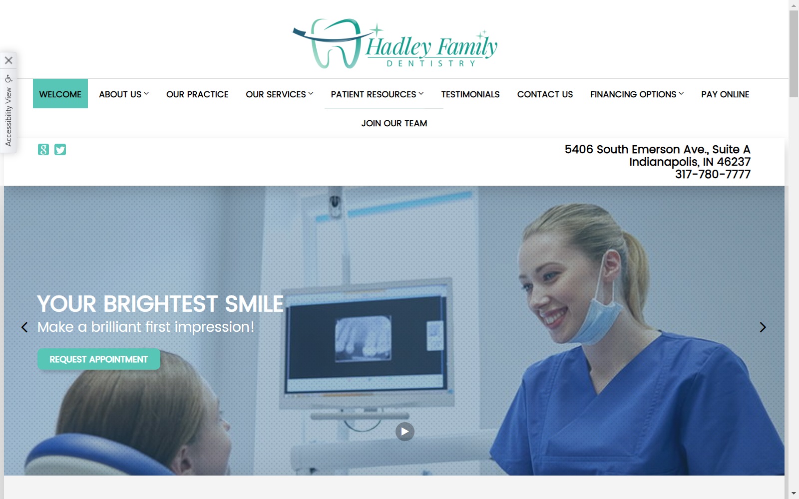 hadleydentistry.com screenshot