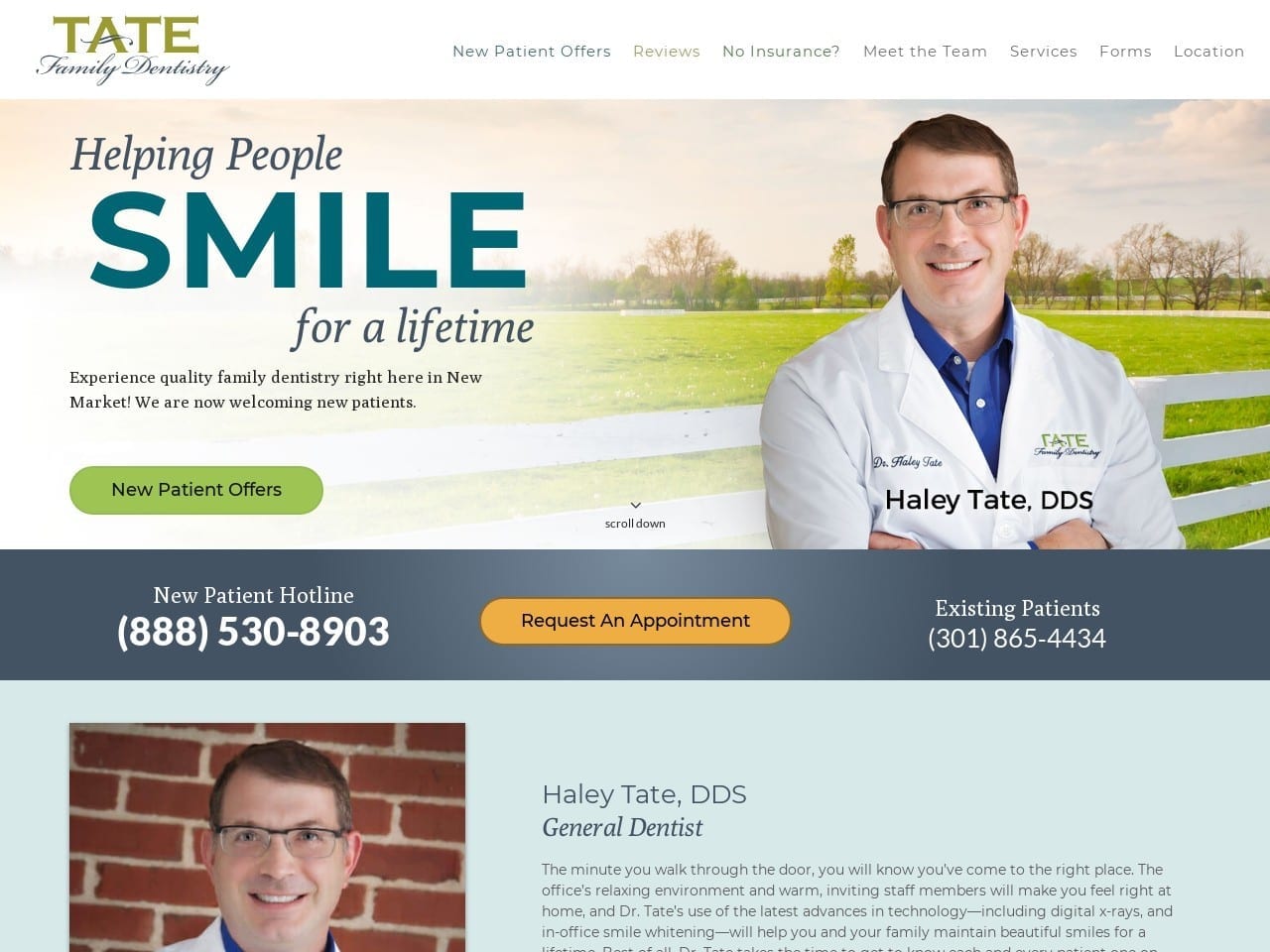 Haley Tate DDS Website Screenshot from haleytatedds.com