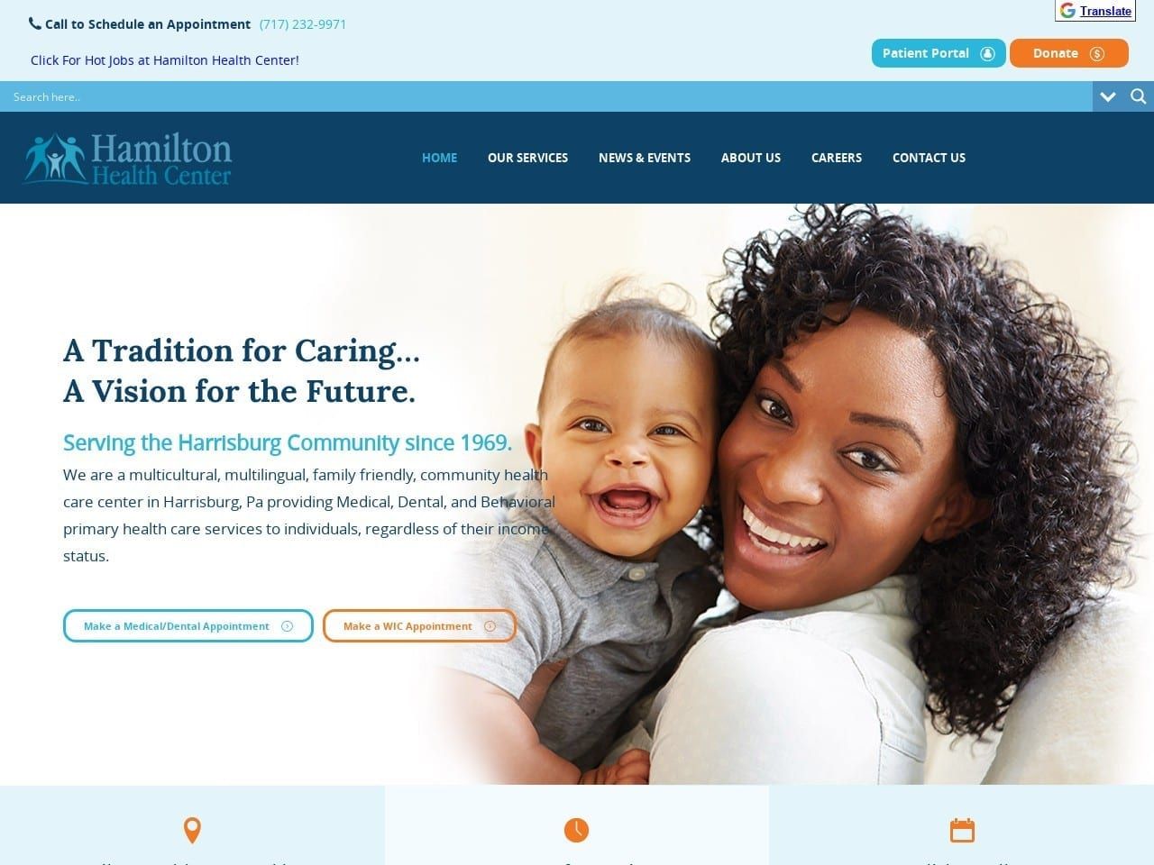 Hamilton Health Center Website Screenshot from hamiltonhealthcenter.com