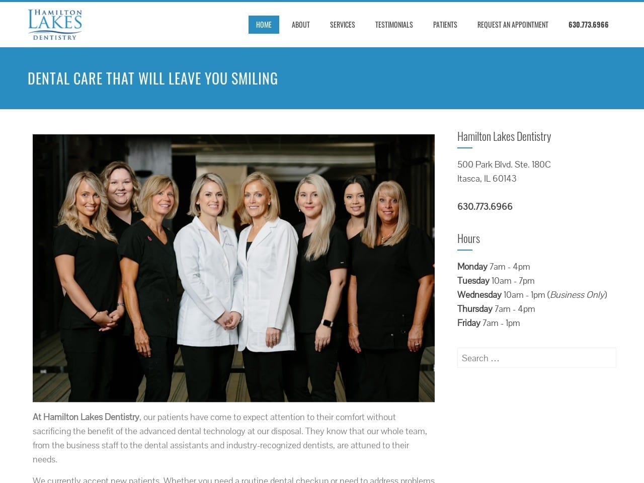 Hamilton Lakes Dentist Website Screenshot from hamiltonlakesdentistry.com