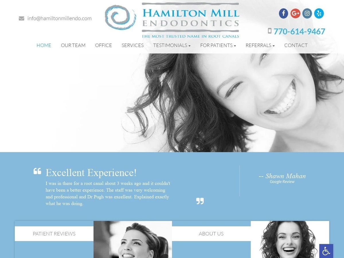 Hamilton mill endodontics website screenshot from hamiltonmillendo. Com