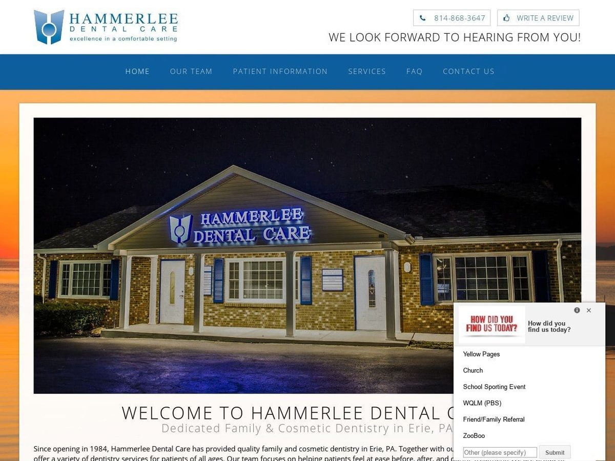 Dr. William D. Hammerlee Dmd F.A.G.D. Website Screenshot from hammerleedentalcare.com