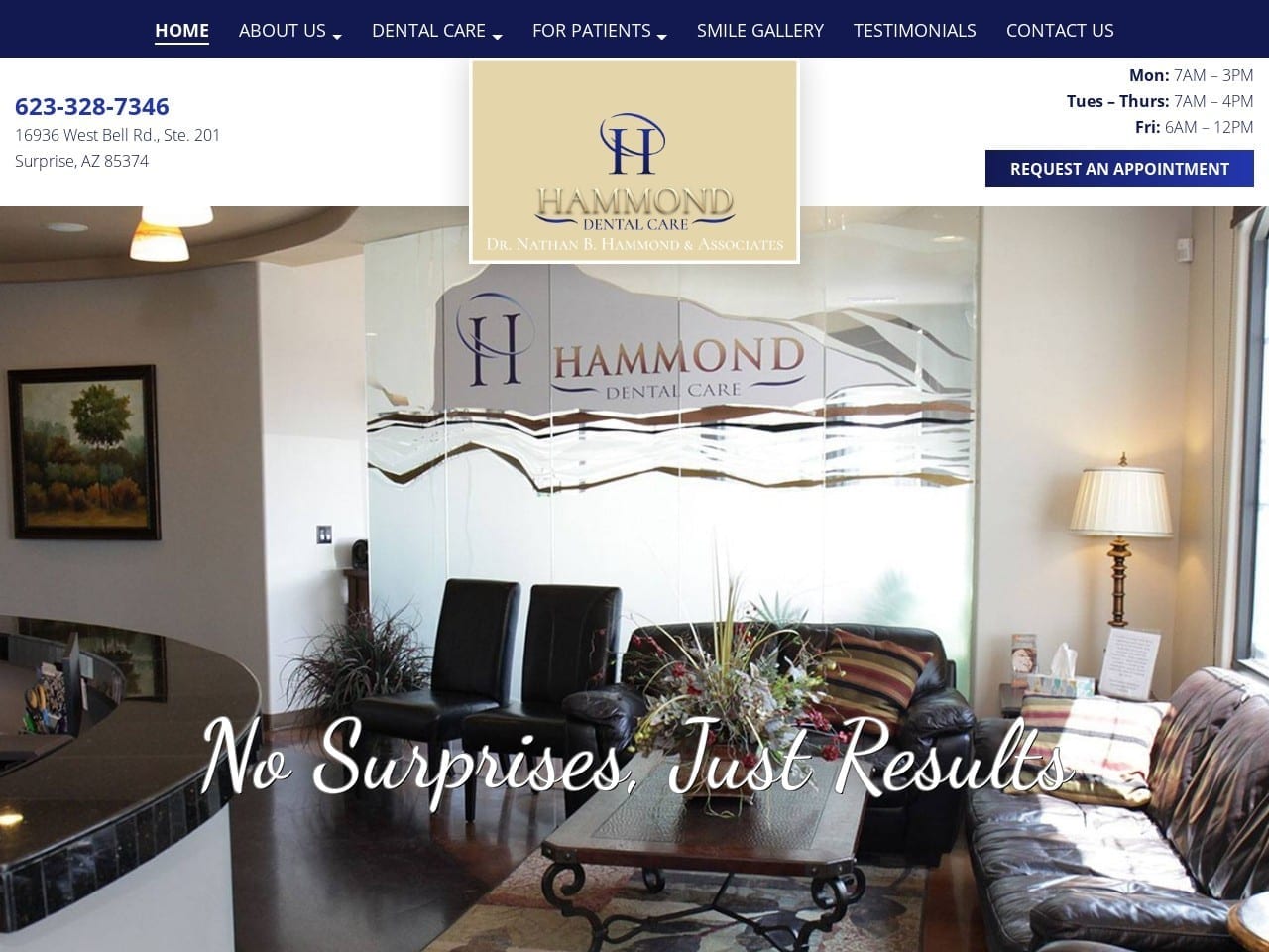 Hammond Dental Care Website Screenshot from hammonddentalcare.net