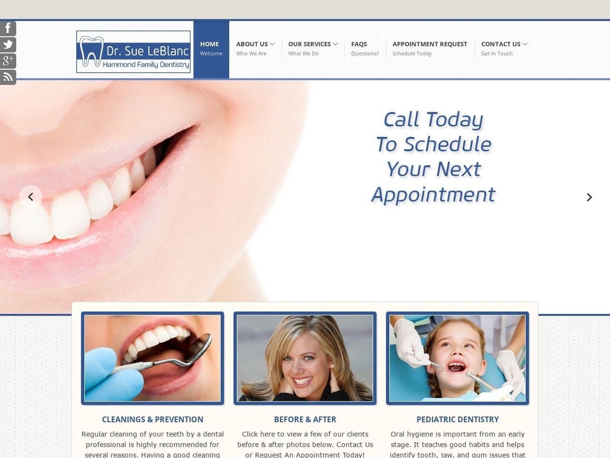 Dr. Sue C. LeBlanc DDS Website Screenshot from hammondfamilydentist.com