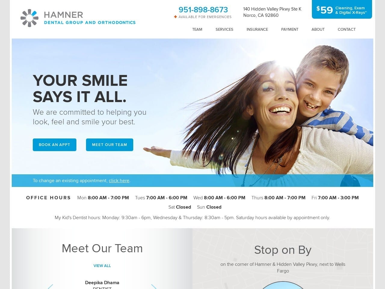 Hamner Dental Group Website Screenshot from hamnerdental.com