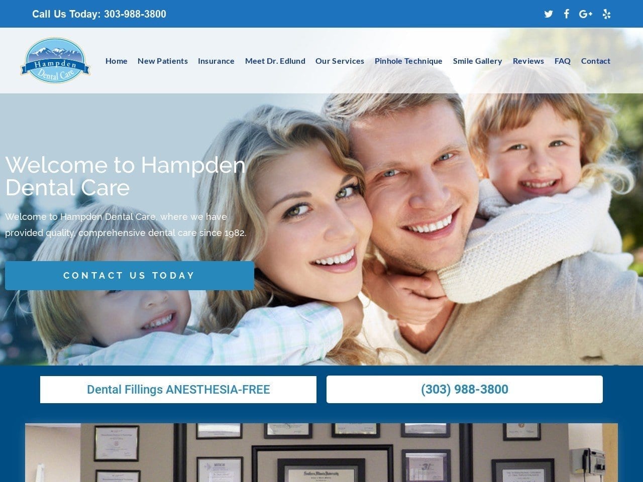 Hampden Dental Care Dr. David Edlund Website Screenshot from hampdendentalcare.com