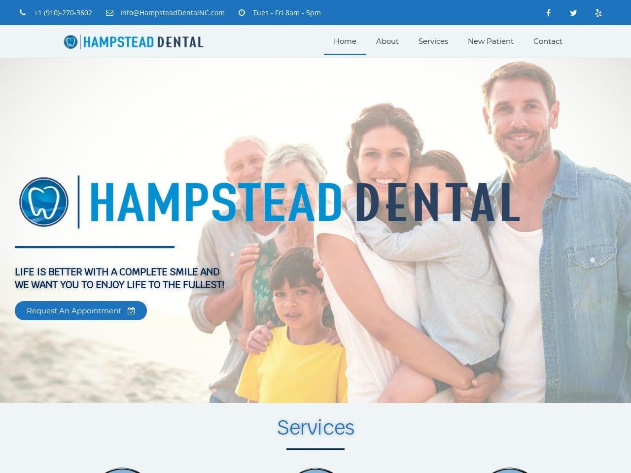 Hampstead Family Dentistry Website Screenshot from hampsteadfamilydentistry.com