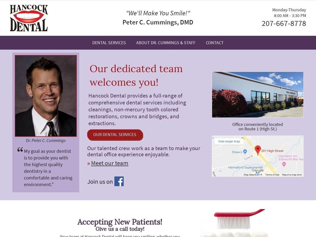 Hancock Dental Website Screenshot from hancocksmiles.com