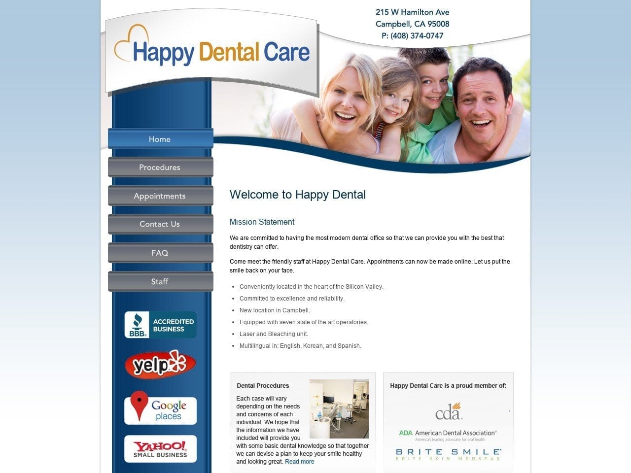 Happy Dental Care Choi John DDS Website Screenshot from happydentalcaregroup.com