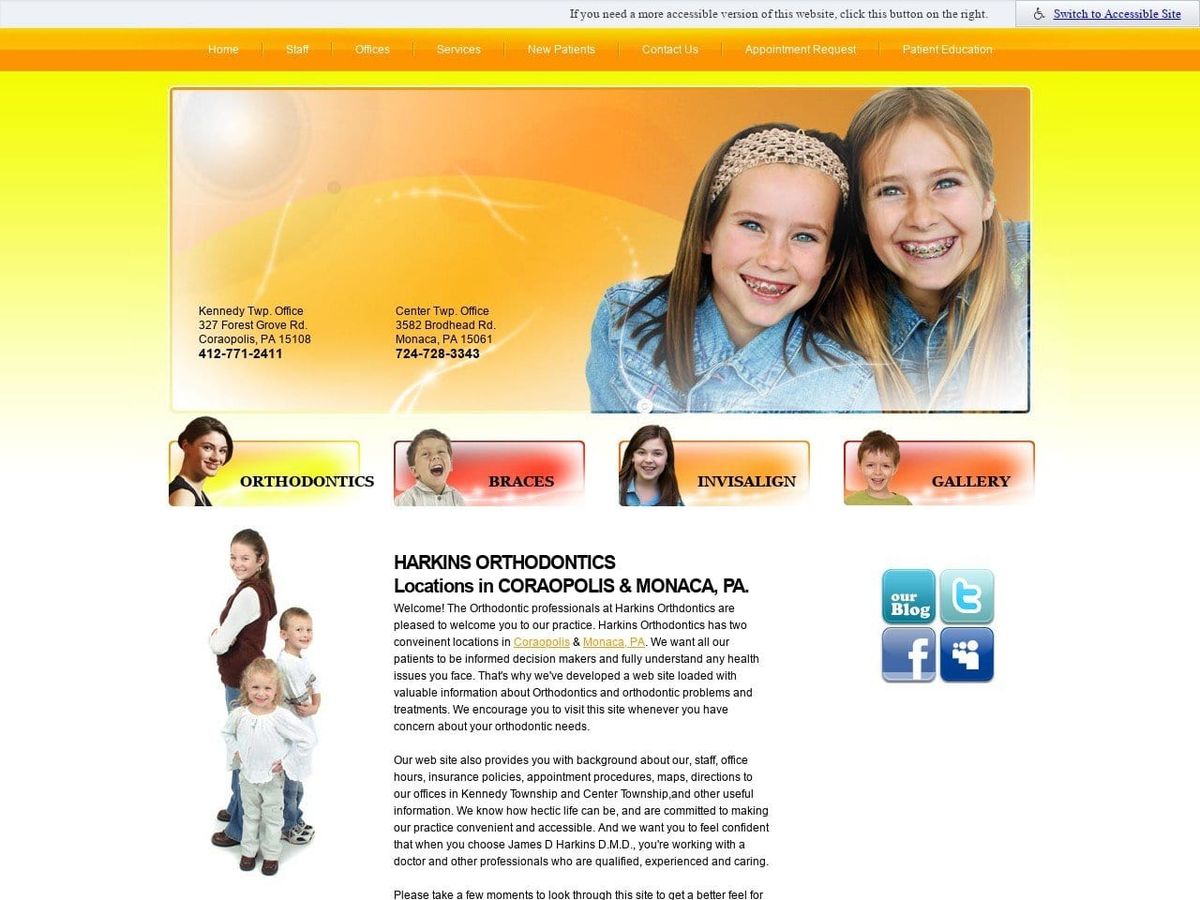 James D Harkins D.M.D. Othodontics Website Screenshot from harkinsortho.com