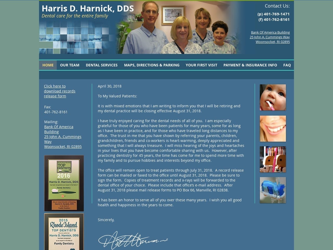 Dr. Harris D. Harnick DDS Website Screenshot from harnickdental.com