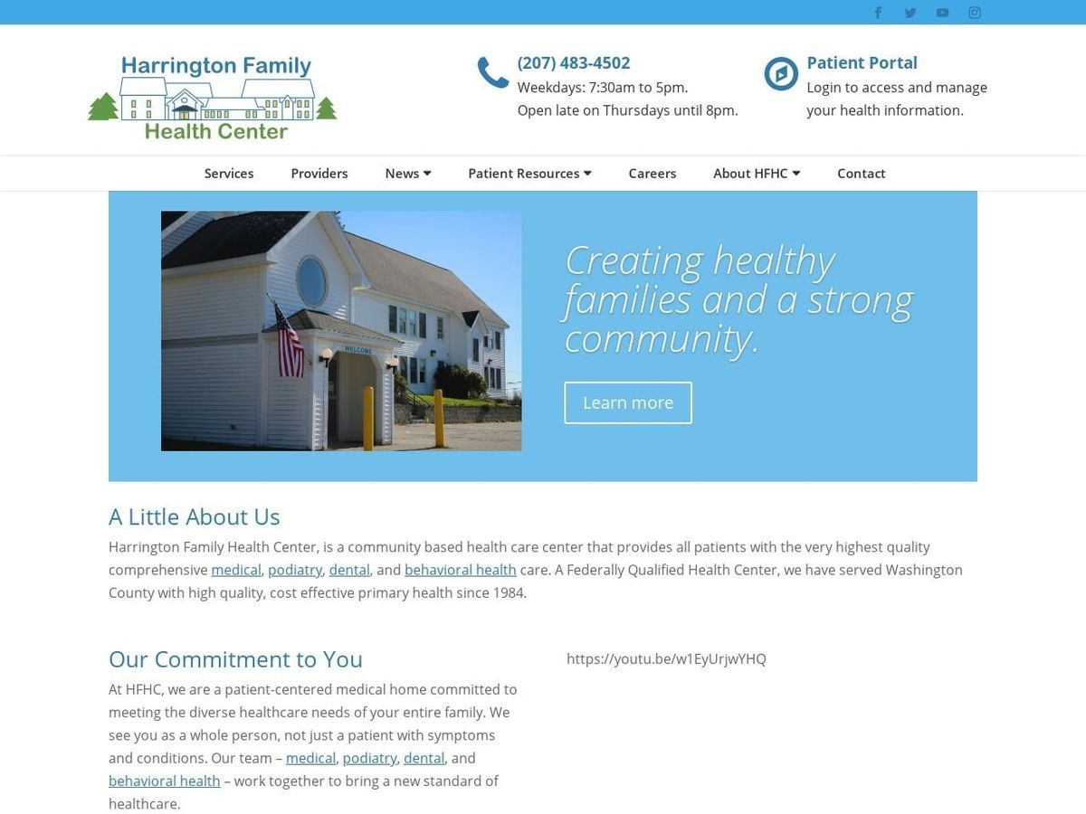 Harrington Family Health Center Website Screenshot from harringtonfamilyhealth.org