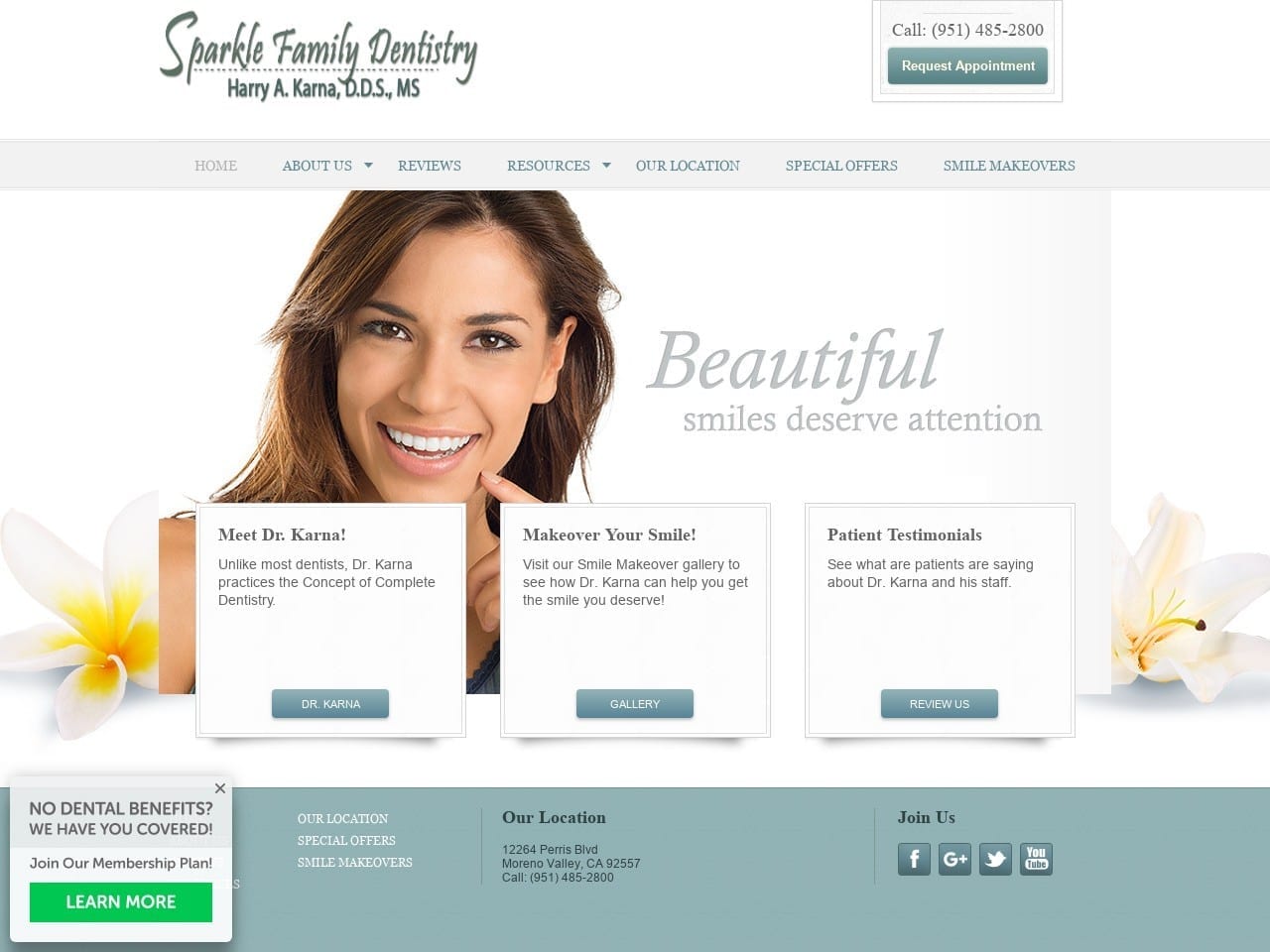 Sparkle Family Dentistry Website Screenshot from harrykarnadds.com