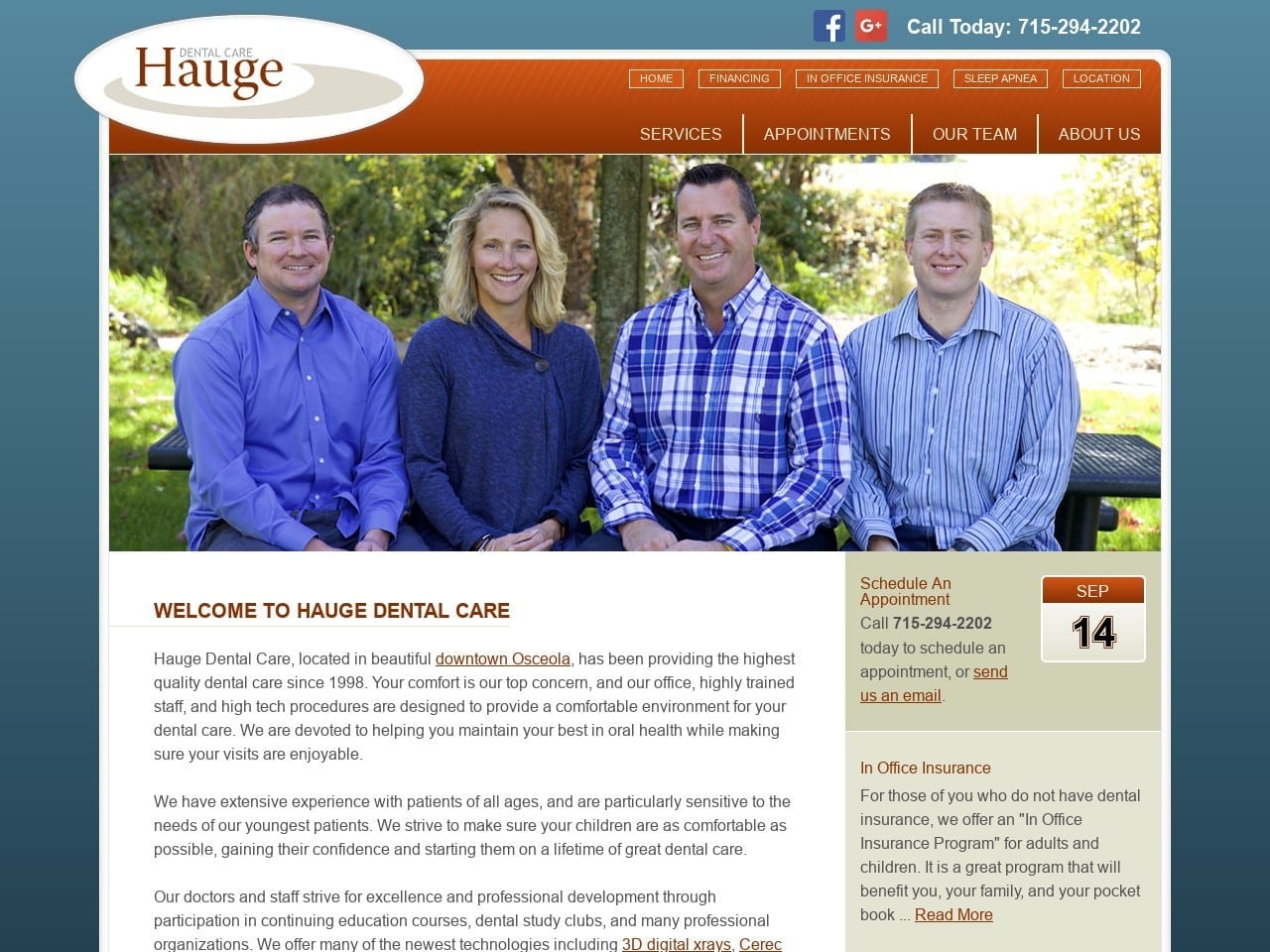 Hauge Dental Care Website Screenshot from haugedentalcare.com