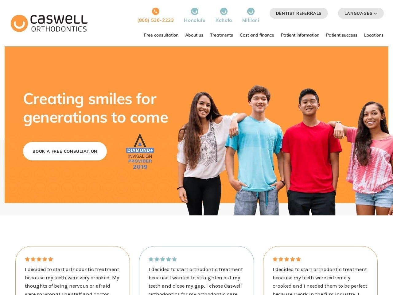 Caswell Orthodontics Website Screenshot from hawaiibraces.com