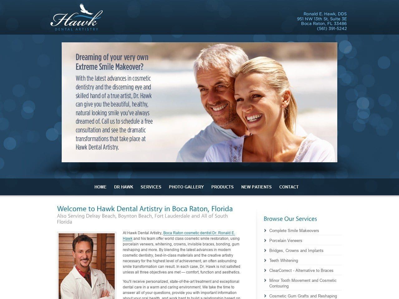 Dr. Ronald E. Hawk DDS Website Screenshot from hawkdentalartistry.com