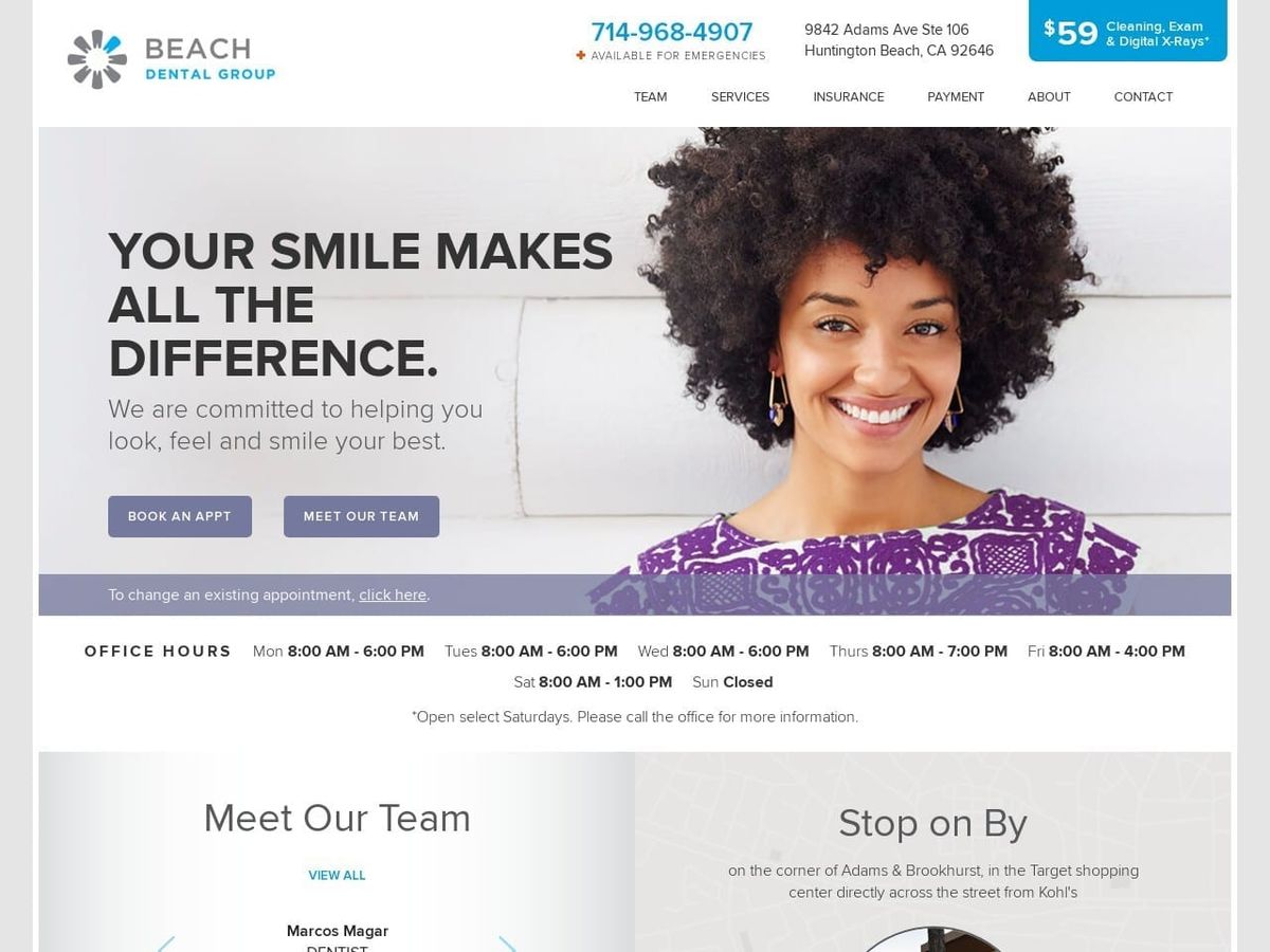 Beach Dental Group Website Screenshot from hbdentalgroup.com