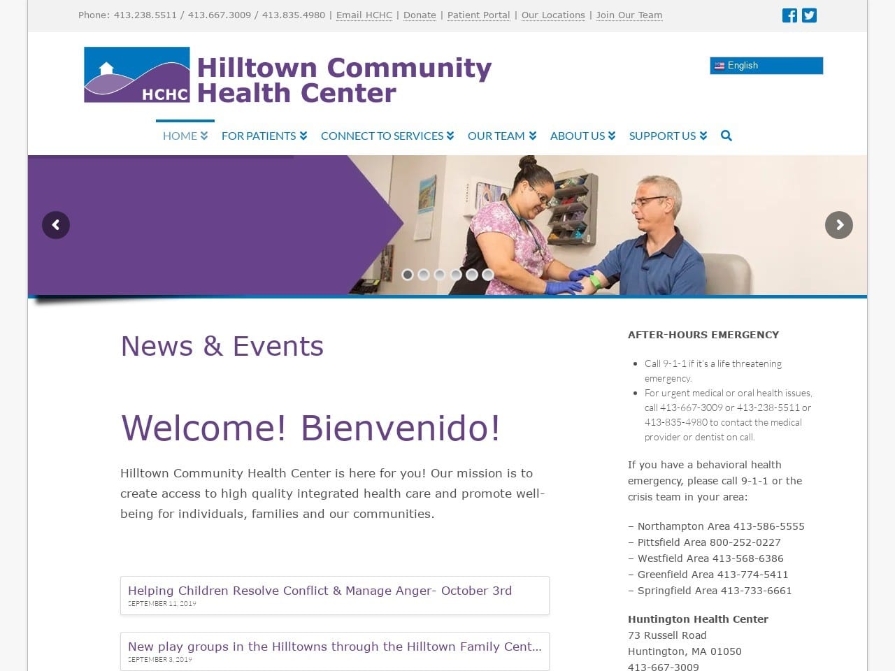 Hilltown Community Health Center Website Screenshot from hchcweb.org