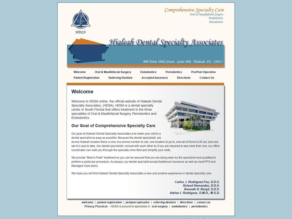 Hialeah Dental Specialty Associates Website Screenshot from hdsaonline.com