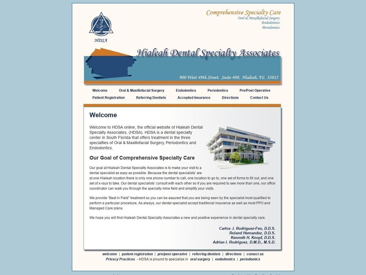 Hialeah Dental Specialty Associates Website Screenshot from hdsaonline.com