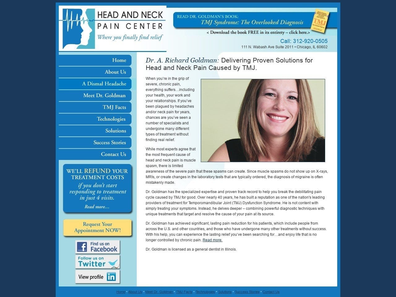 Head & Neck Pain Center Goldman Richard A DDS Website Screenshot from headandneck.com