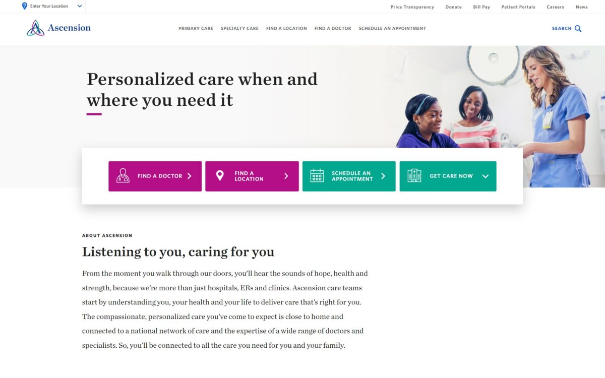 healthcare.ascension.org screenshot