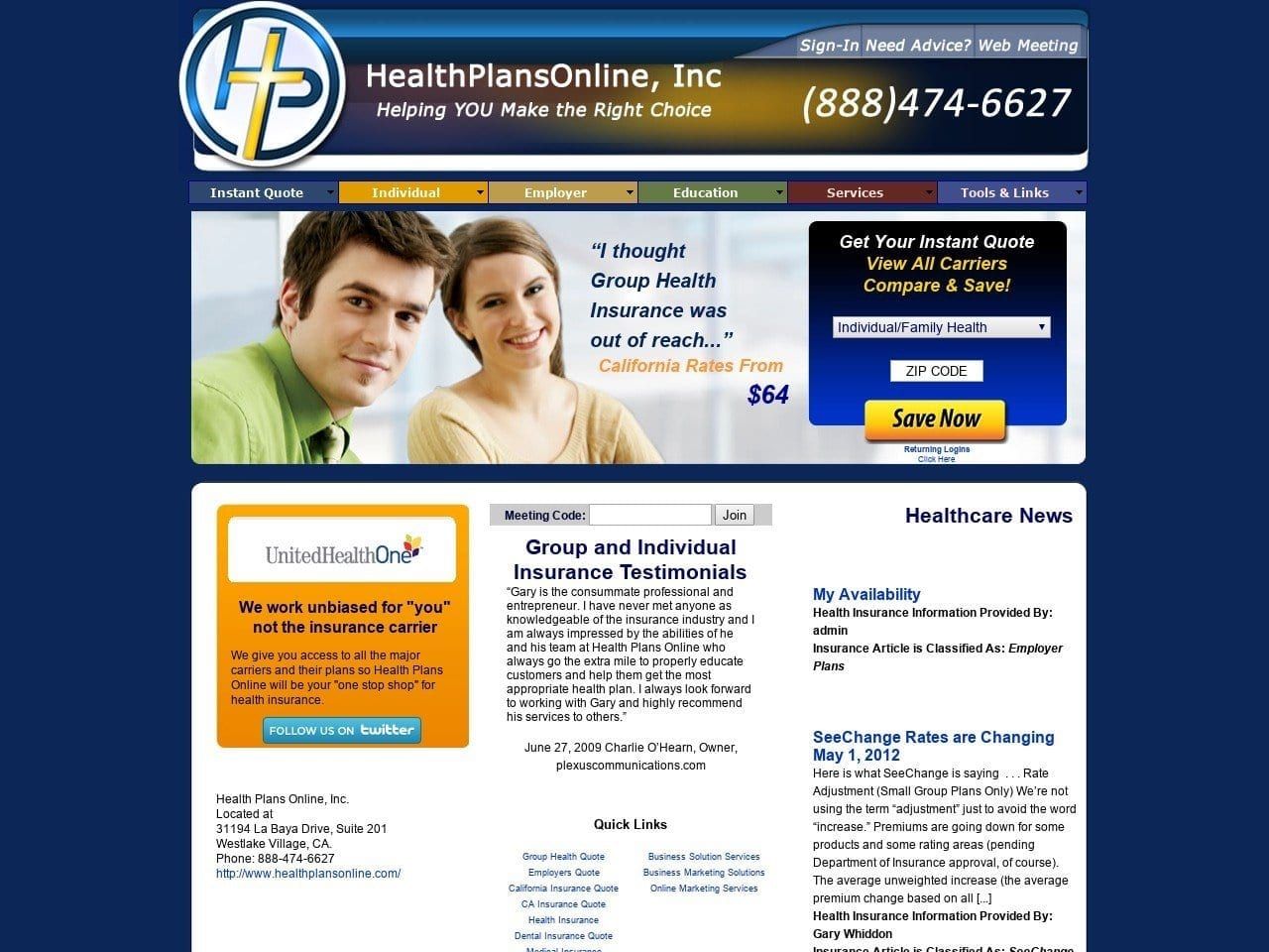 Westlake Employee Benefits Website Screenshot from healthplansonline.com